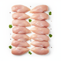Fresh halal boneless chicken breast fillets on white background