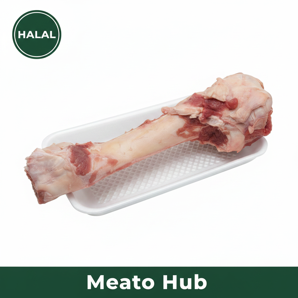Fresh Halal Beef Nali Bone-In marrow bone cut on white background — 100% Halal certified, UAE delivery by Meato Hub