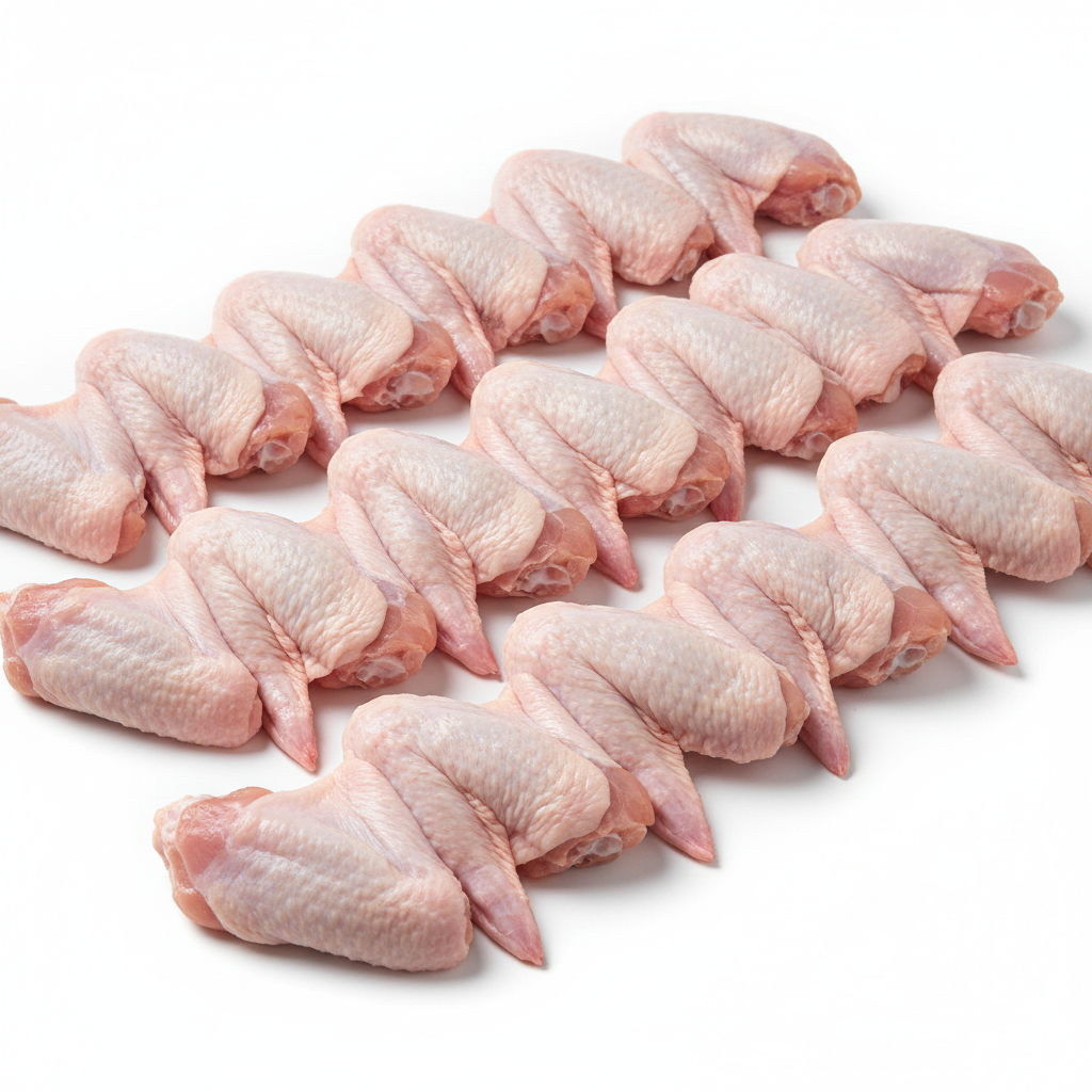Fresh halal chicken full wings on white background